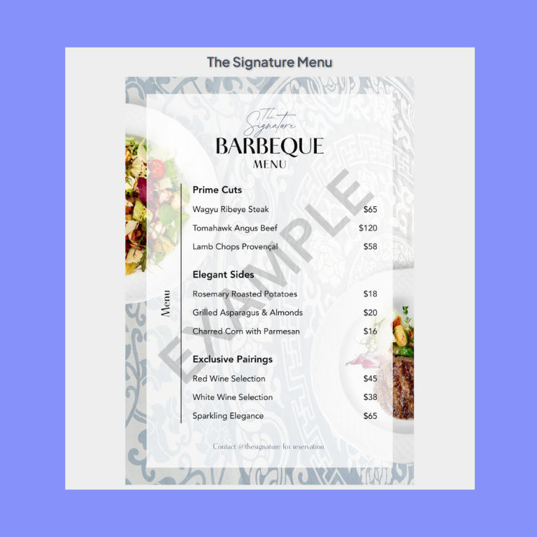 Vugo Basic Plan Menu Example